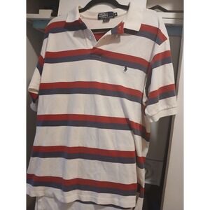 VINTAGE POLO BY RALPH LAUREN 100% COTTON POLO SHIRT RED, WHITE, AND BLUE SIZE XL